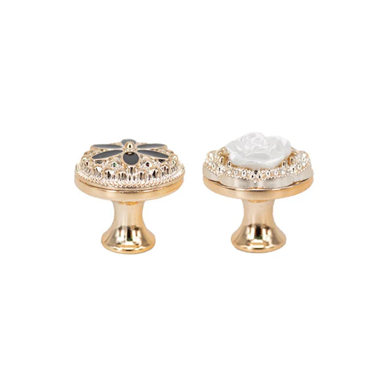 New European Single Hole Handle Gold Luxury Flower Pattern Furniture Cabinet Knobs For Home Wardrobe Door Handles Hardware