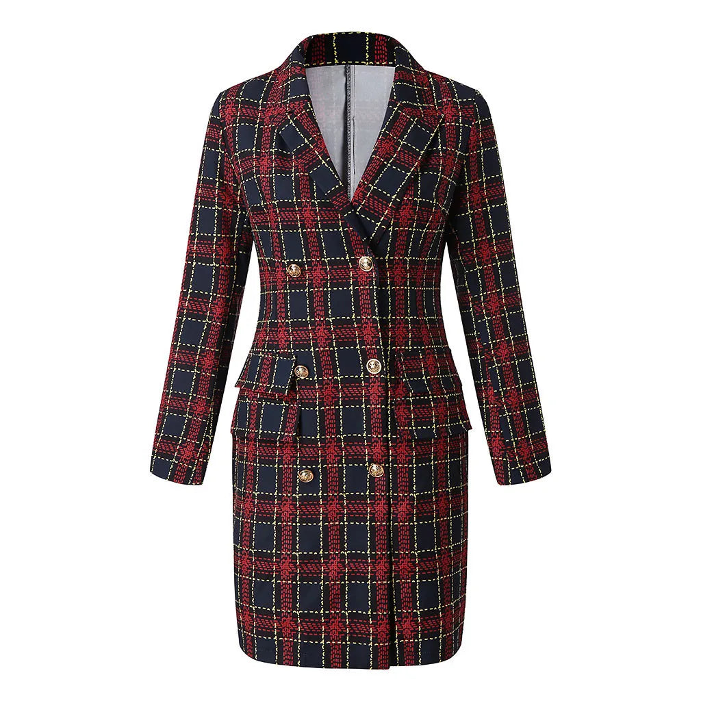 Double Button Plaid Dress - Vintage Plus Size