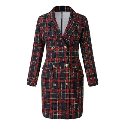 Double Button Plaid Dress - Vintage Plus Size