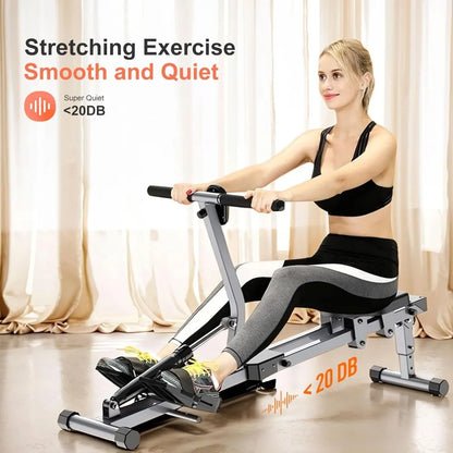 Home Folding Rowing Machine, Hydraulic Rowing Machine. Dual Tracks for Quieter, Indoor Fitness。with 12 Levels