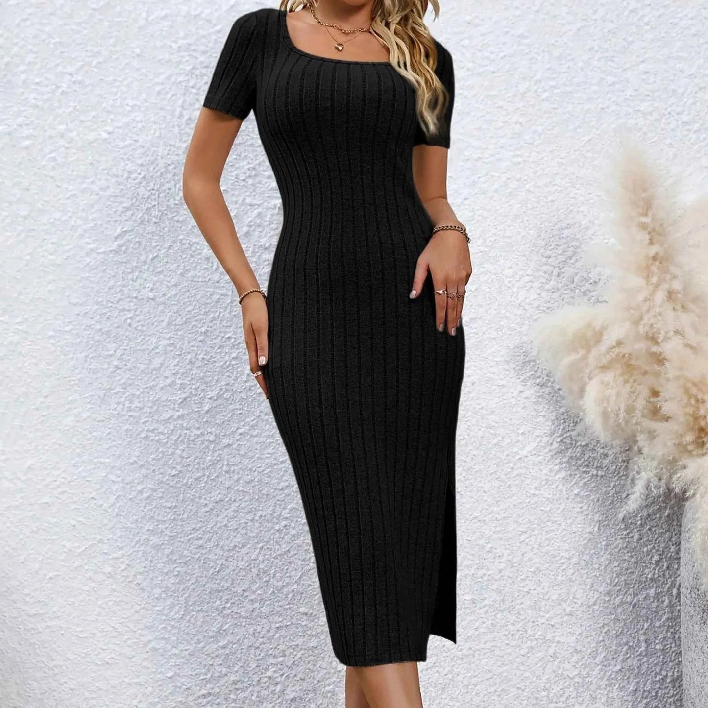 Plus Size Square Neck Bodycon Midi Dress