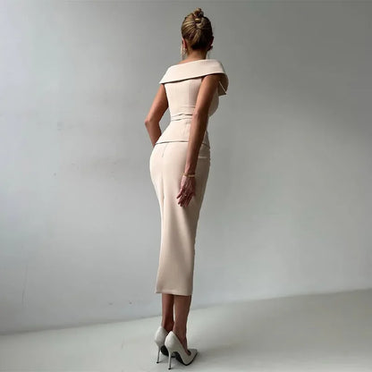 Double-Breasted Midi Skirt Suit - 2-Piece Set