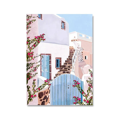 Flower and Plant Travel Greek Wall Art Poster Ocean Beach Canvas Painting Nordic Living Room Home Decoration Wall Painting