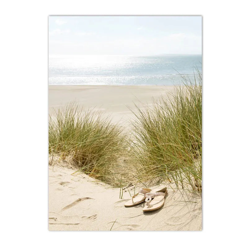 Modern Scenery Landscape Poster Coconut Reed Shell Beach Art Canvas Painting Palm Leaves Print Nordic Wall Pictures Home Decor