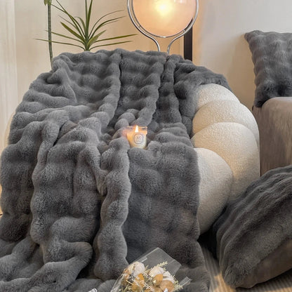 Imitation Rabbit Fur Plush Blanket Winter Warmth Comfortable Blankets Bed Luxury Warm Sofa Cover Throw Blanket for Sofa
