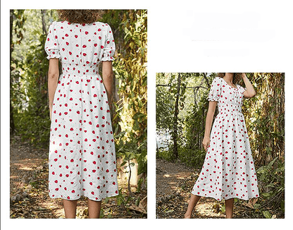 Strawberry Fields Summer Dress - Playful Floral Chiffon Dress for Women
