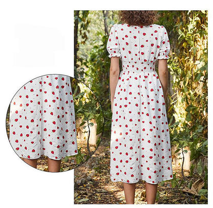 Strawberry Fields Summer Dress - Playful Floral Chiffon Dress for Women