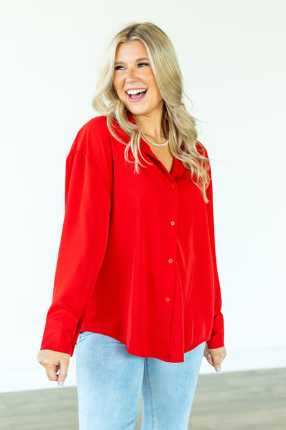 Kathryn Classic Button-Up, Dark Red