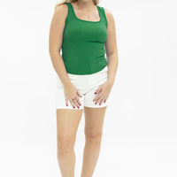 Bella Square Neck Rib Knit Tank Top, Kelly Green