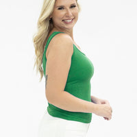 Bella Square Neck Rib Knit Tank Top, Kelly Green