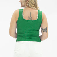 Bella Square Neck Rib Knit Tank Top, Kelly Green