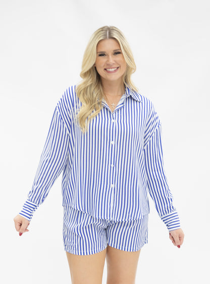 Trouser Shorts, Blue Stripes
