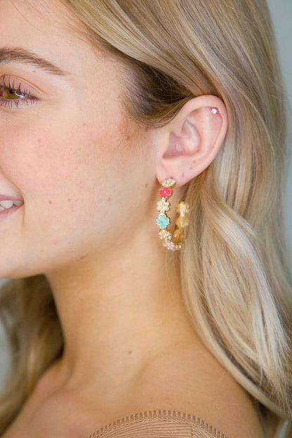 Floral Beaded Hoop Earrings