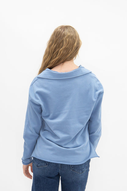 V-Neck Collared Pullover, Blue