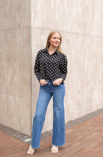 Kathryn Classic Button-Up, Polka-Dot