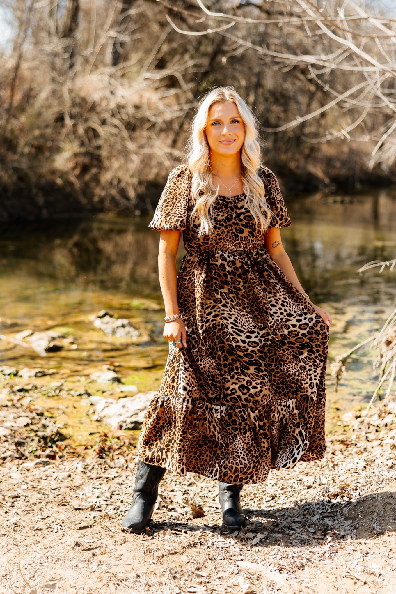 Puff Sleeve Midi Dress, Leopard