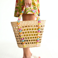 Beaded Beach Basket Tote