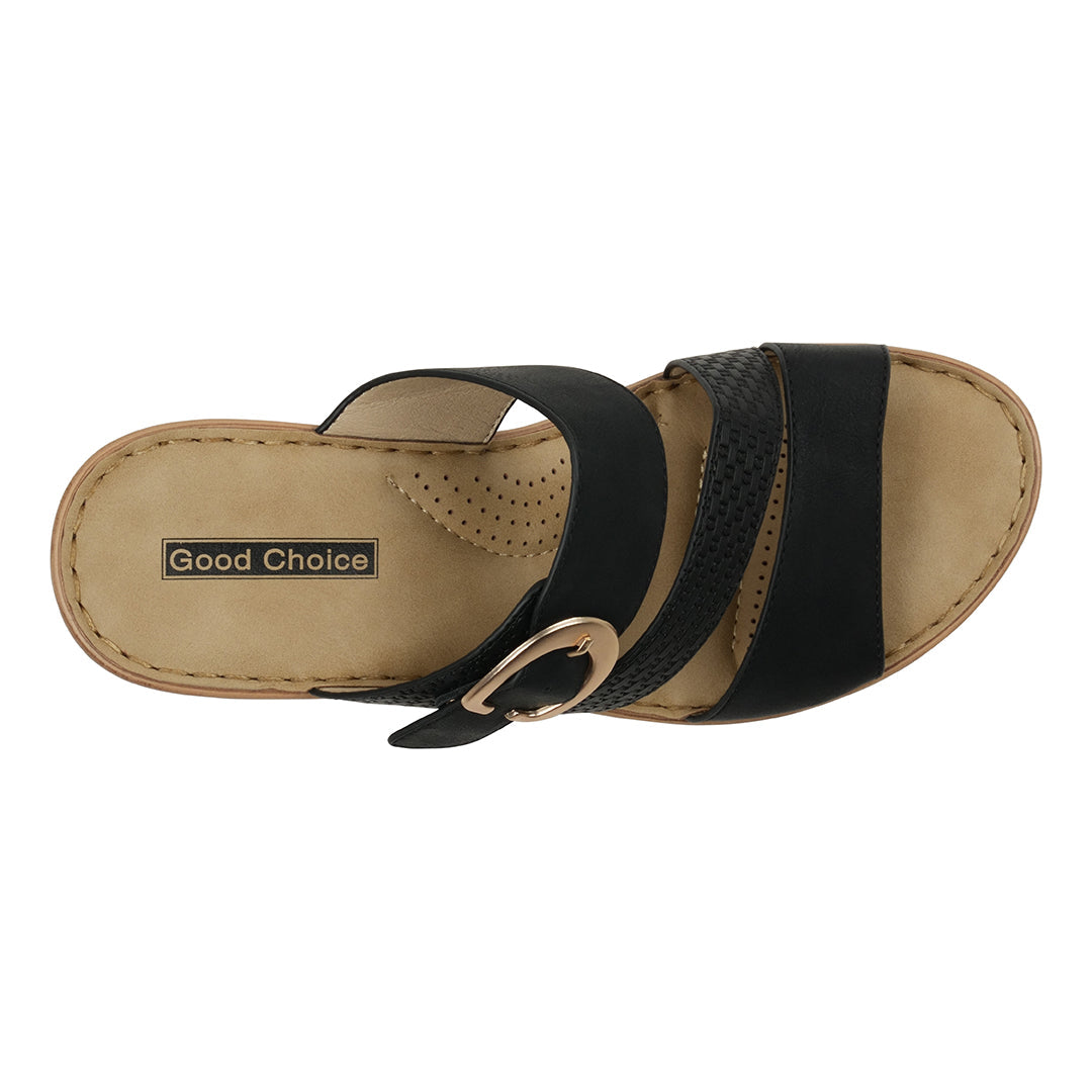 Women's Odalis Black Wedge Sandals with Buckle