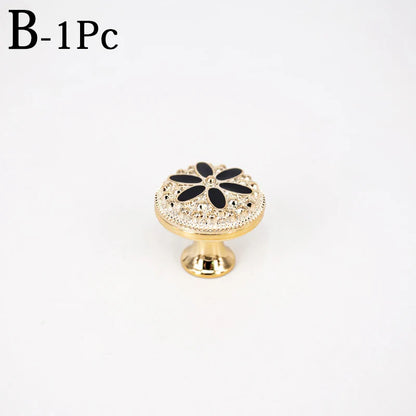 New European Single Hole Handle Gold Luxury Flower Pattern Furniture Cabinet Knobs For Home Wardrobe Door Handles Hardware
