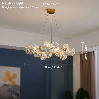 Nordic Ring Led Pendant Lamp Romantic Star Chandelier Round Long Glass Ball Hanging Light Dining Table Above Starry Sky Lights
