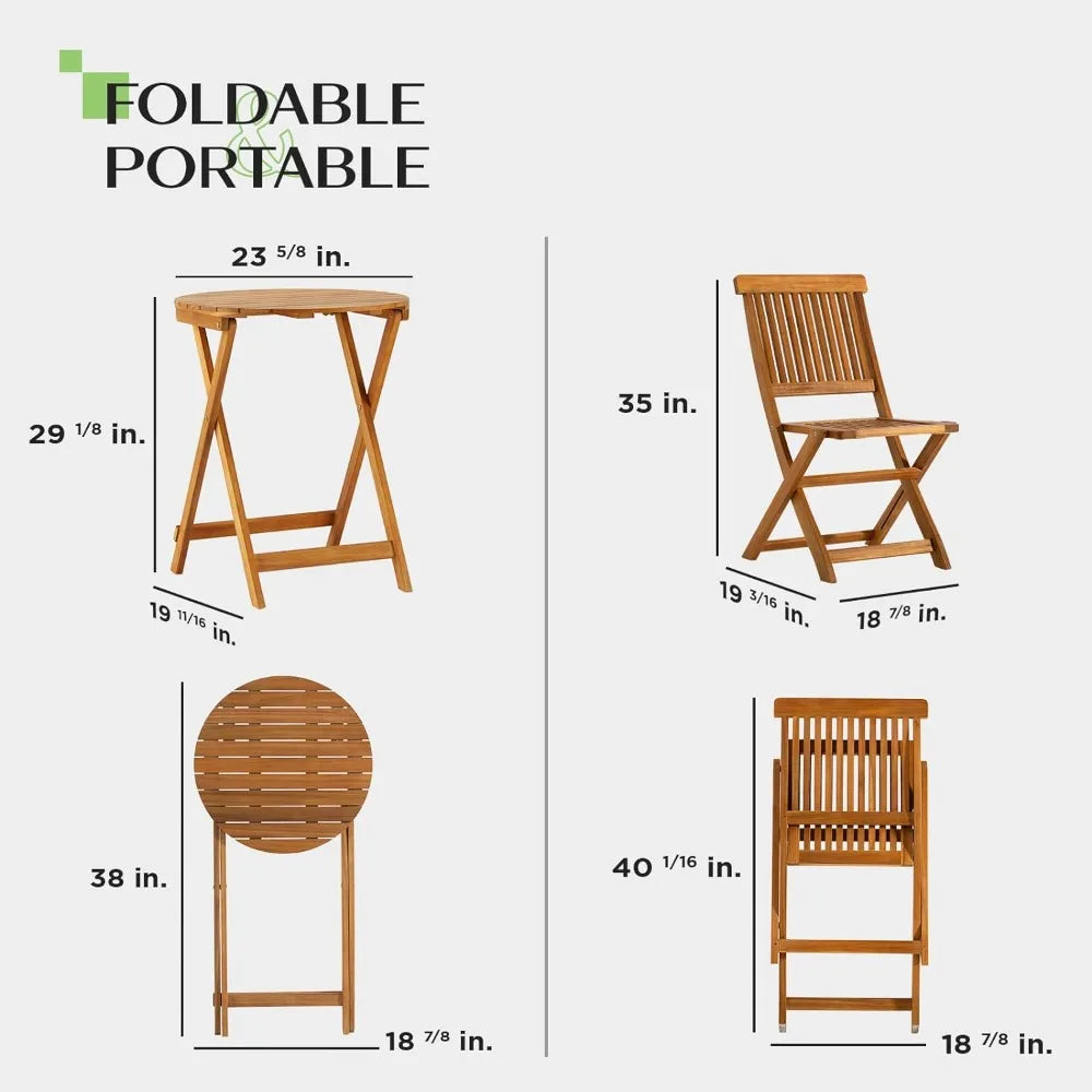 Patio Bistro Set 3 Piece Outdoor, Folding Chairs w/Cushion - Heavy Duty 400lbs Capacity