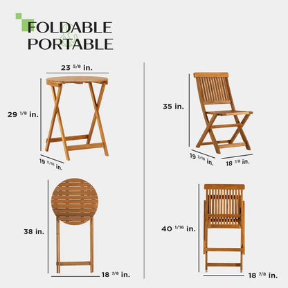 Patio Bistro Set 3 Piece Outdoor, Folding Chairs w/Cushion - Heavy Duty 400lbs Capacity