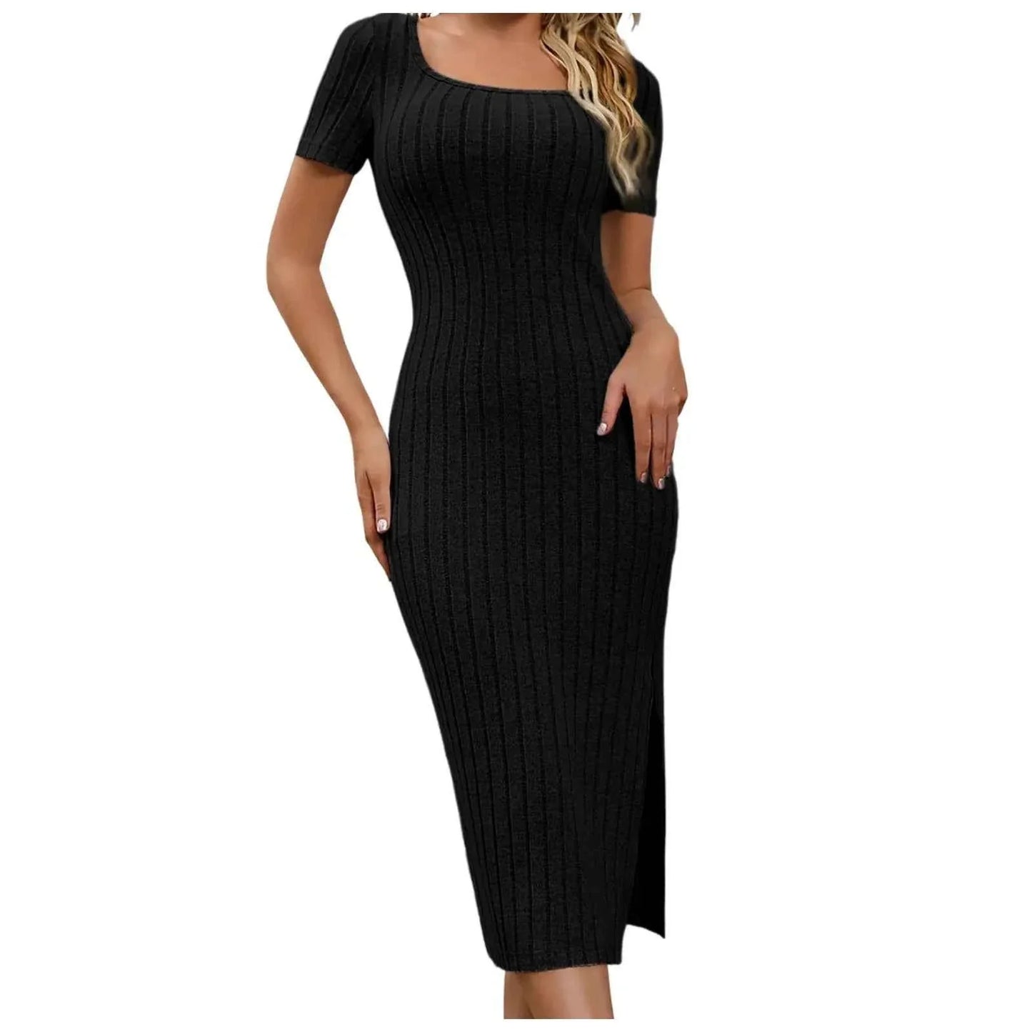 Plus Size Square Neck Bodycon Midi Dress
