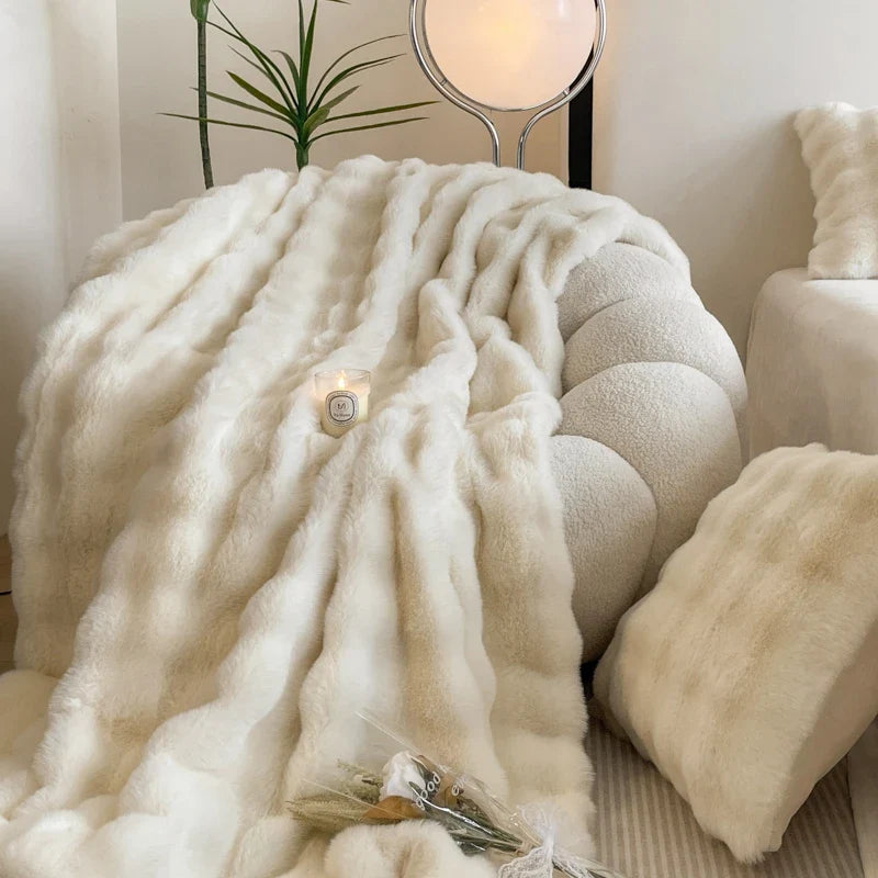 Imitation Rabbit Fur Plush Blanket Winter Warmth Comfortable Blankets Bed Luxury Warm Sofa Cover Throw Blanket for Sofa