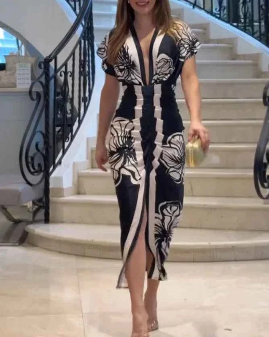 Floral Midi Dress with Ruched Waist