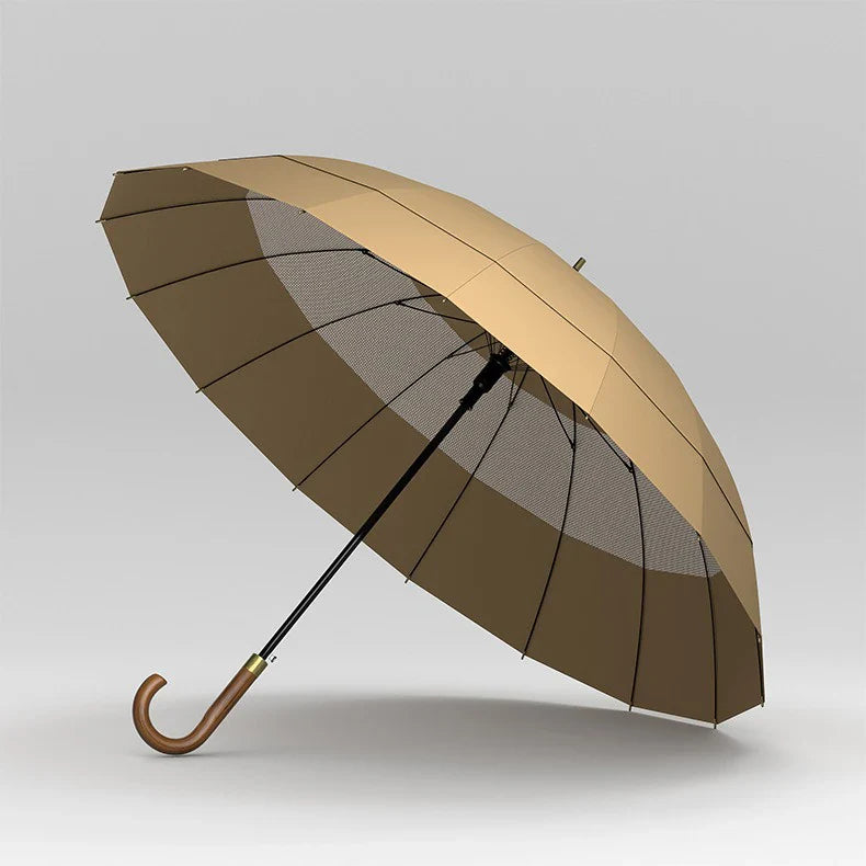 Large Windproof Umbrella 16K Wooden Handle, Big Size Golf Long Umbrella Strong, Japanese Style Wood Rain Umbrella