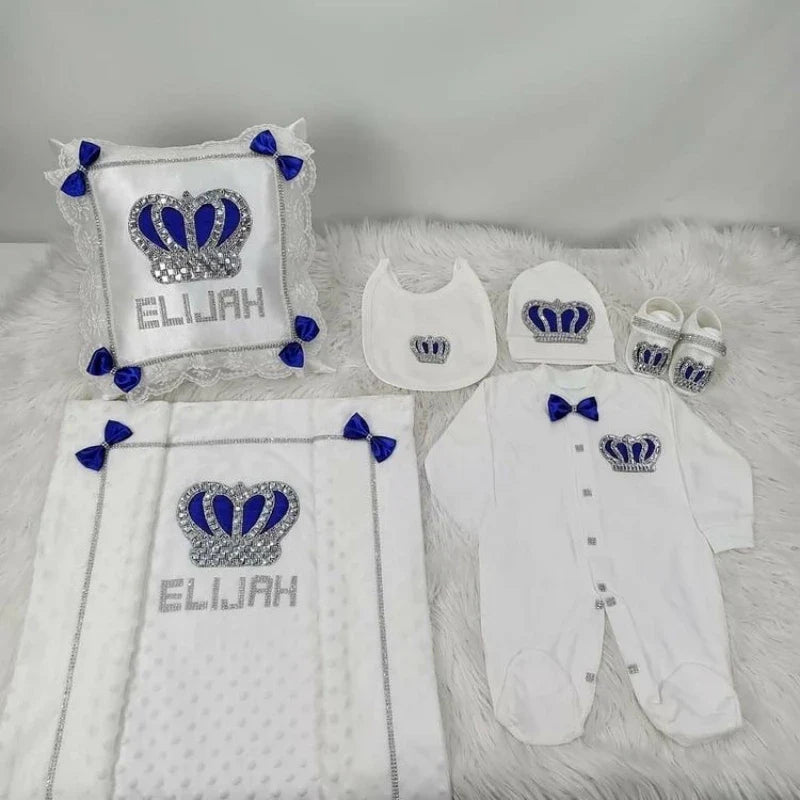 5pcs Baby Girl Outfits Set Welcome Home Hosptial Infant Receiving Blanket Pillow Bed Hat Mittens Romper Set