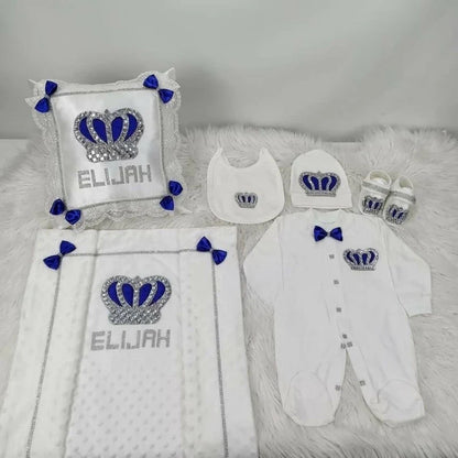 5pcs Baby Girl Outfits Set Welcome Home Hosptial Infant Receiving Blanket Pillow Bed Hat Mittens Romper Set
