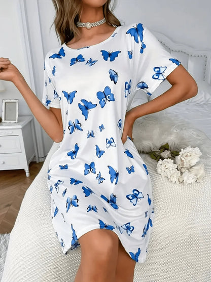 Butterfly Print Short Sleeve Nightgown