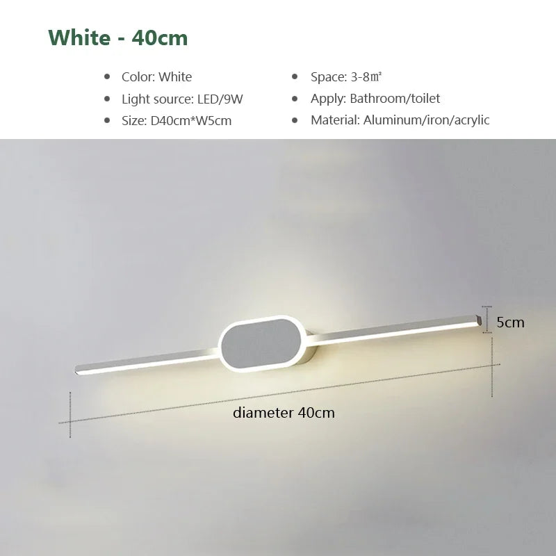 Modern Luxury Bathroom Wall Lamp Black White Aluminum LED Strip Mirror Lamp Bathroom Lamp Simple Bathroom Mirror LED Light