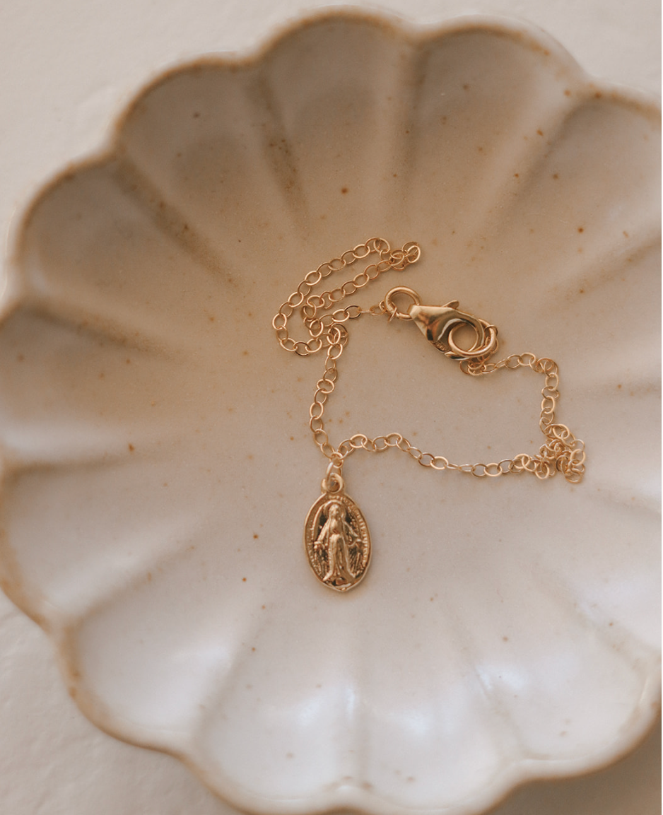 14K Gold Dainty Miraculous Medal Bracelet