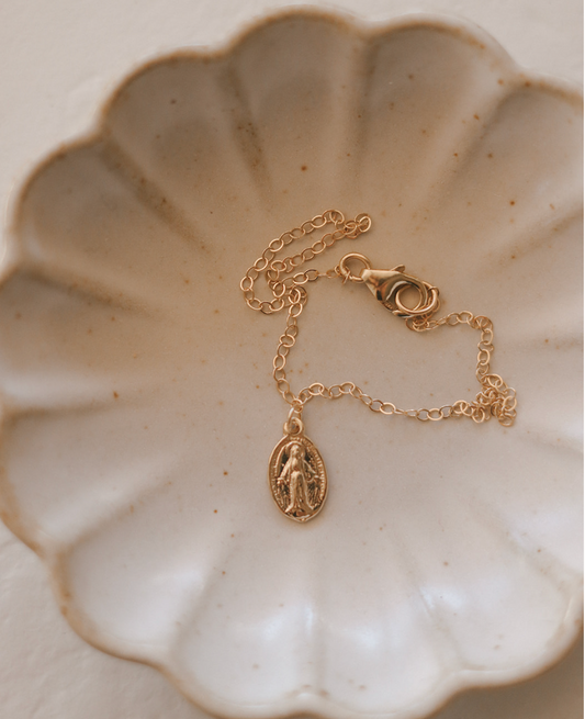 14K Gold Dainty Miraculous Medal Bracelet