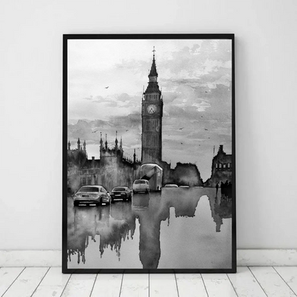 Black White Retro Paris London Anime Posters Sticky HD Quality Wall Art Retro Posters for Home Kawaii Room Decor