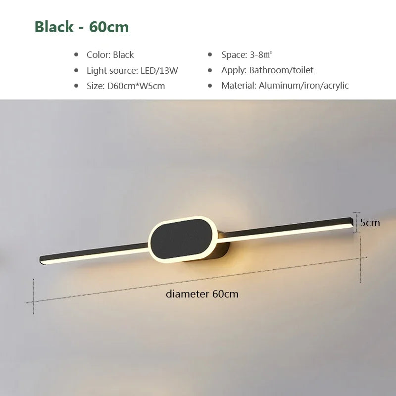 Modern Luxury Bathroom Wall Lamp Black White Aluminum LED Strip Mirror Lamp Bathroom Lamp Simple Bathroom Mirror LED Light