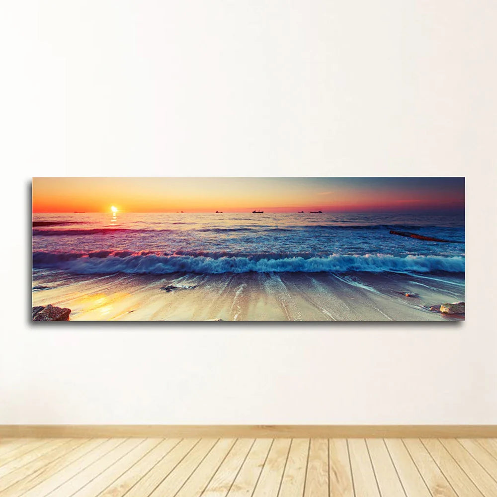 Nature Seascape Posters and Prints Modern Sea Wave Beach Sunset Canvas Painting Wall Art Pictures for Room Decoration