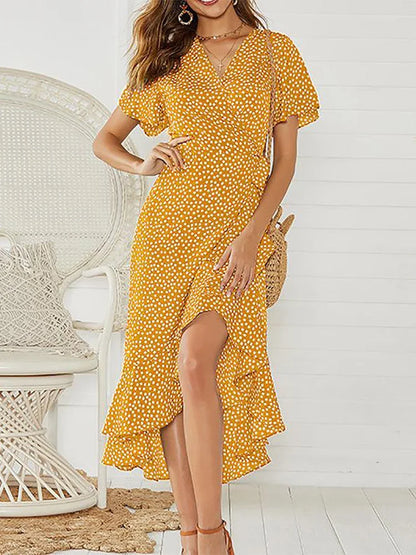 Floral Print Maxi Dress - Boho Chiffon Beach Dress with Split