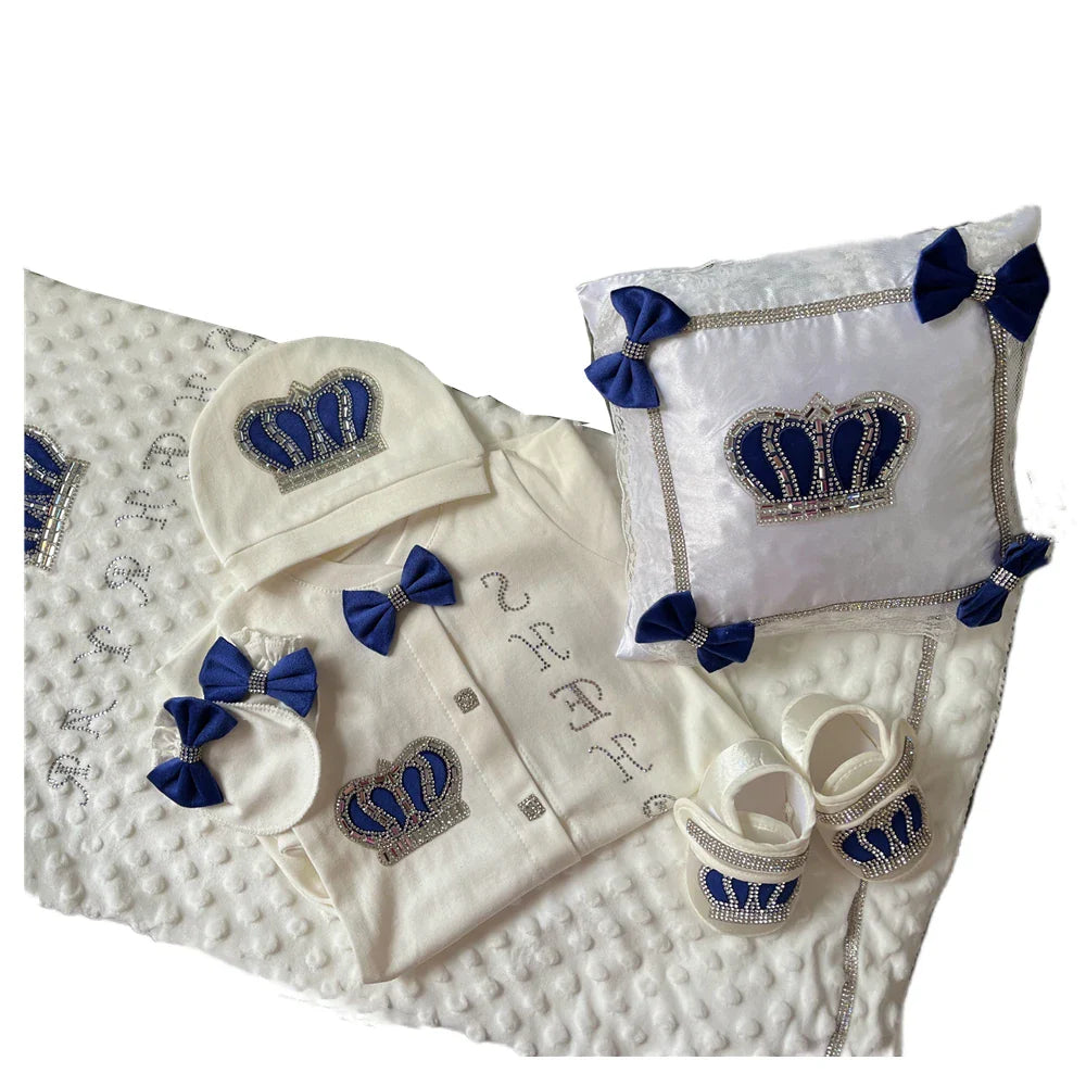 5pcs Baby Girl Outfits Set Welcome Home Hosptial Infant Receiving Blanket Pillow Bed Hat Mittens Romper Set