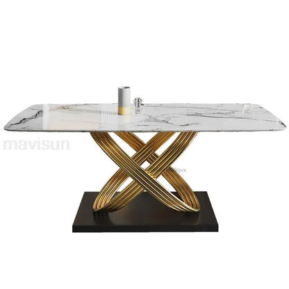 Modern Dining Table With Stainless Steel Finish Black White Desk Top For Six People Home Rectangle Luxury Marble Kitchen Table