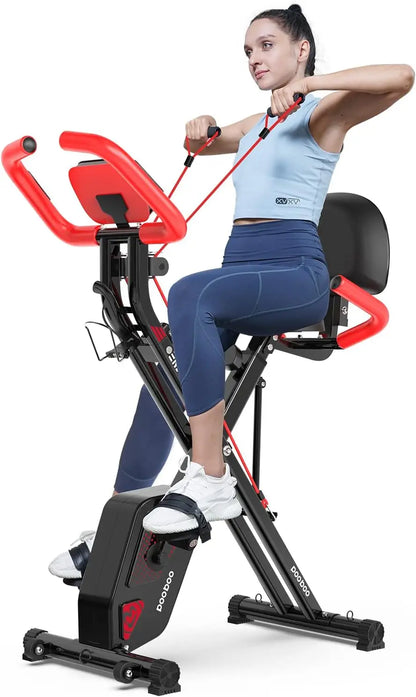 Folding Exercise Bike, Foldable Fitness Stationary Bike Machine, Upright Indoor Cycling Bike,
