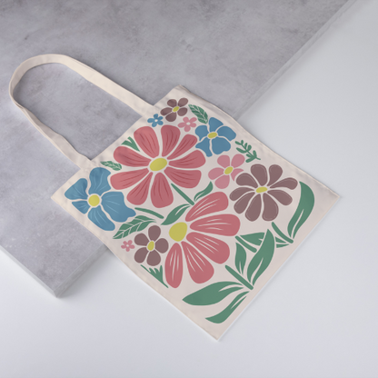 Retro Abstract Flower Canvas Tote