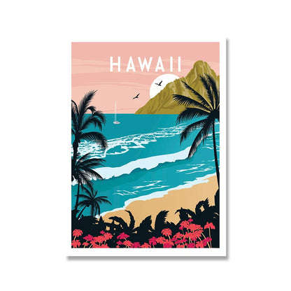 France Paris Florence Hawaii Milan Bruges Famous City Travel Poster Canvas Painting Landscape Wall Art Living Room Home Decor