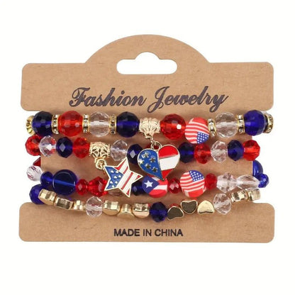 Set American Flag Theme Bracelet Independence Day Beaded Stretch Bracelet