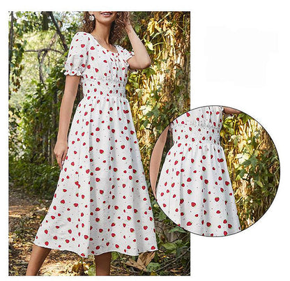Strawberry Fields Summer Dress - Playful Floral Chiffon Dress for Women