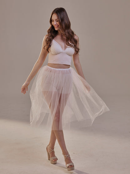 Short Soft White Tulle Skirt for Women , Flowy Mini Tulle Skirt, Bridal Party Skirt, Bachelorette Skirt