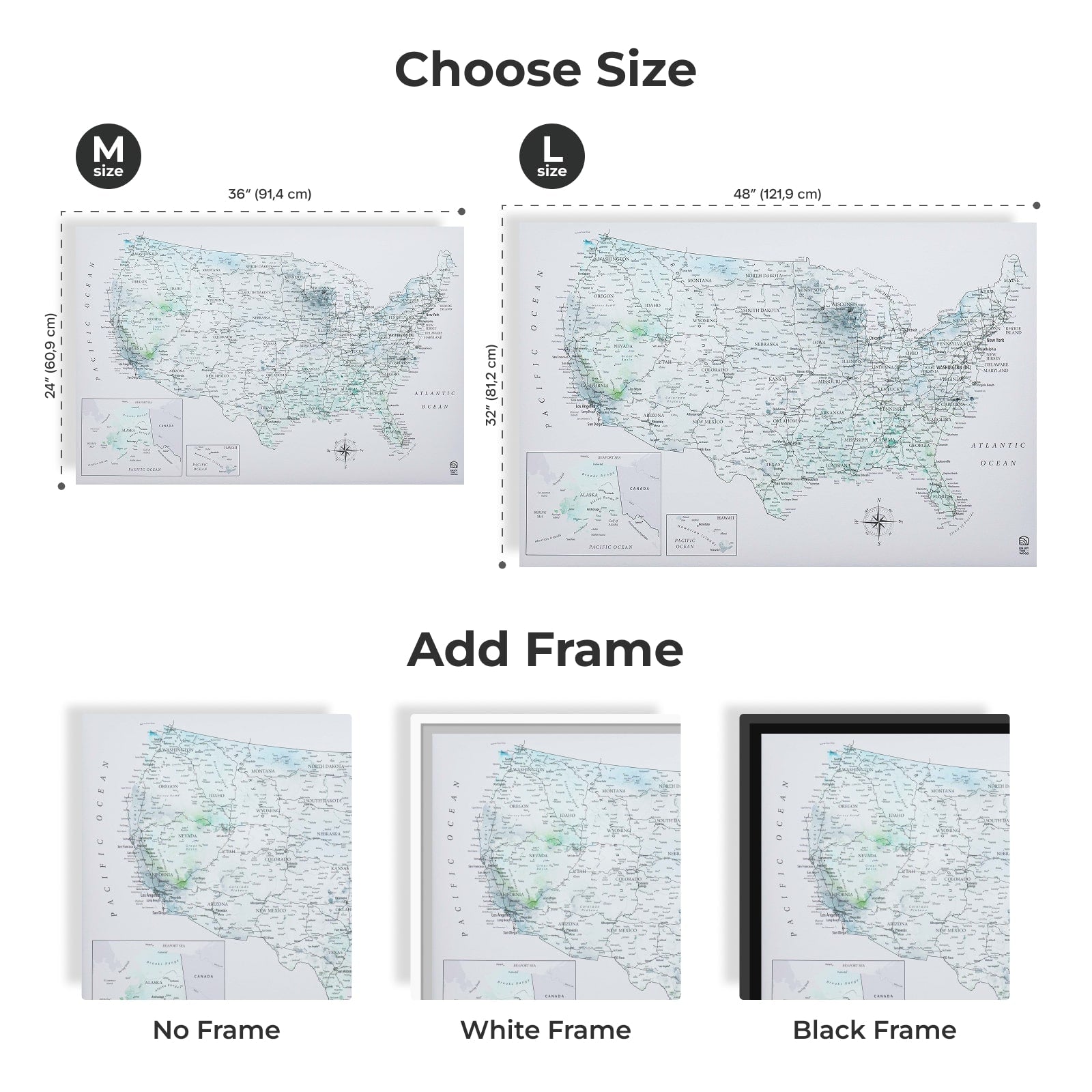 Wooden Canvas USA Map - Sky Blue