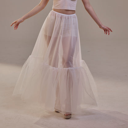Soft Ruffled White Tulle Skirt , Sheer Maxi Skirt, Tulle Overskirt